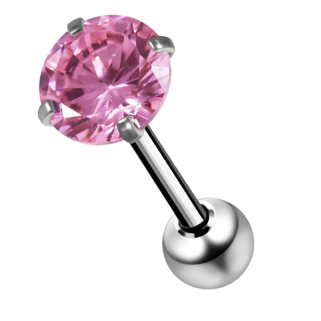 Zungenpiercing aus 316L-Chirurgenstahl, rund, mit Zirkonia, hypoallergen, gerade, mit Zirkonia-Akzenten, funkelnder Körperschmuck mit sicheren Kugelenden