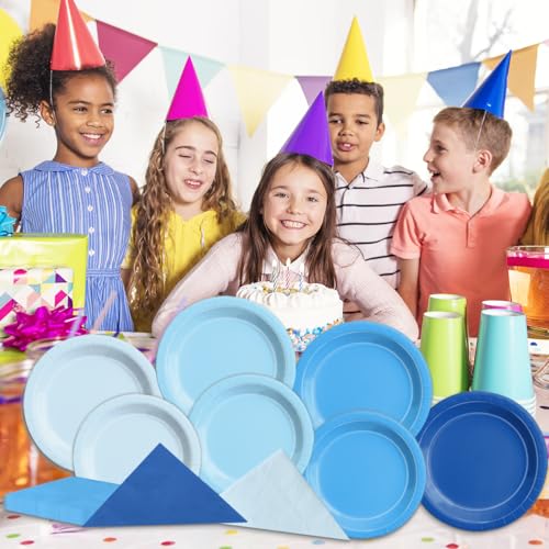 Image of CMUSKO 150Pcs Blue Plates and Napkins-Light Blue Party Supplies Gradient Blue Disposable Tableware Serves 50 for Birthday,Baby Shower,Wedding