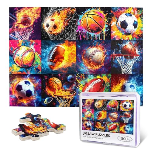 Rompecabezas de Graffiti Sports Balls de 500 piezas, arte abstracto con balones de baloncesto y fútbol, rompecabezas divertidos para adultos, decoración para el hogar y regalos
