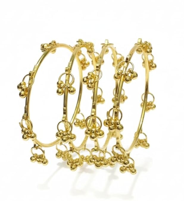 Image of Kashmiri Traditional Bangles Set for Women | Gold Plated Handcrafted Ghungroo Bangles | Ethnic Bridal Festive Jewellery | Set Of 4 Bangles
