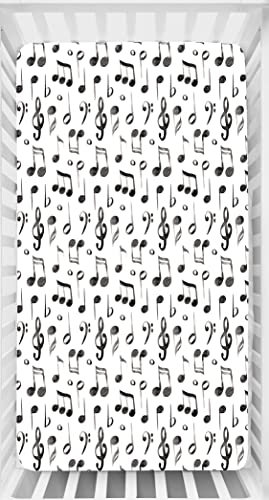 Image of Dear Baby Gear - Deluxe Fitted Baby Crib Sheets with Music Notes Print - Soft Cotton Polyester Blend - Standard Size (52 L x 28 W x10 H) inches Mattress Sheets - Machine-Washable for Easy Care