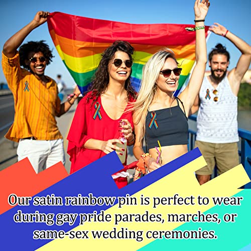 Image of Ribbon Rainbow Pins Gay Pride Ribbon with Safety Pins Bulk, Satin Lgbtq Pin for Pride Parades, Gay Satin for Women Men Clothes Bag Decoration, 6.3 x 0.5 Inch(250 Pieces)