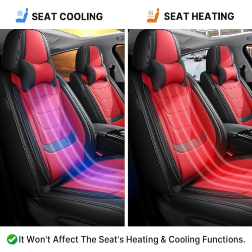Image of for GMC Terrain 2010-2025 Seat Covers 2P w /Headrests (Black /Red) | Waterproof car seat cover, anti-slip, breathable. Airbag compatible. Seat heating works. Easy clean. Durable stitching.