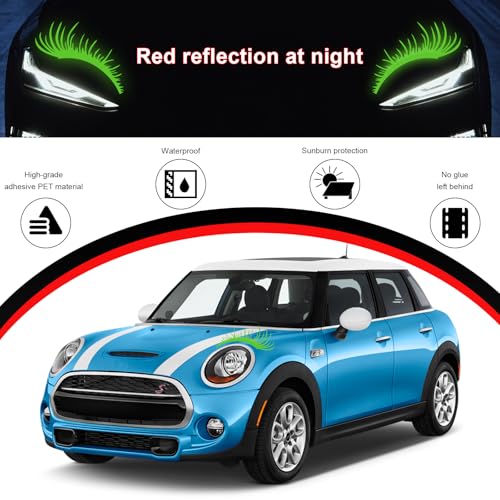 Image of KVAEY 2 PCS Car Headlight Eyelash Stickers, Cute Fake Eyelashes Decal for Bumper Auto Body Window, Waterproof Reflective PET Charming Eyelash Sticker Funny Decor for Car SUV Truck (Green)