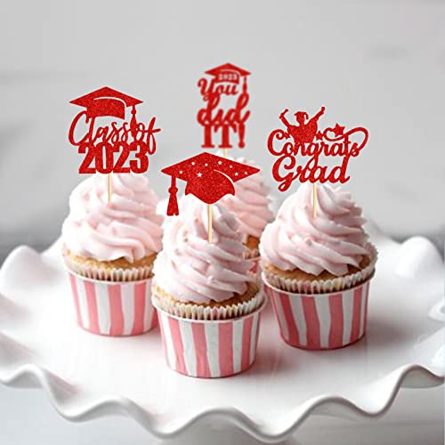 Keaziu 24 Pack 2023 Graduation Cupcake Toppers You Did It Class Of 2023 Congrate Grad Cupcake Picks For 2023 Graduation Theme Birthday Party Supplies Red #TOP2