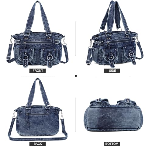 Image of Designer Denim Handbags for Women Hobo Tote Bag Crossbody Denim Purses Blue Jean Shoulder Bag