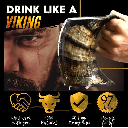 AleHorn Original Handcrafted Authentic Viking Drinking Horn Tankard for Beer Mead Ale - Genuine Medieval Inspired Stein Mug Food Safe Vessel with Handle (24oz)