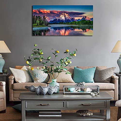 Sunset Landscape Canvas Wall Art For Living Room Wall Decor Snow Mountain Forest River Nautre Canvas Picture Prints Artwork Bedroom Bathroom Office Home Decor Framed Ready To Hang 20" X 40" #TOP2