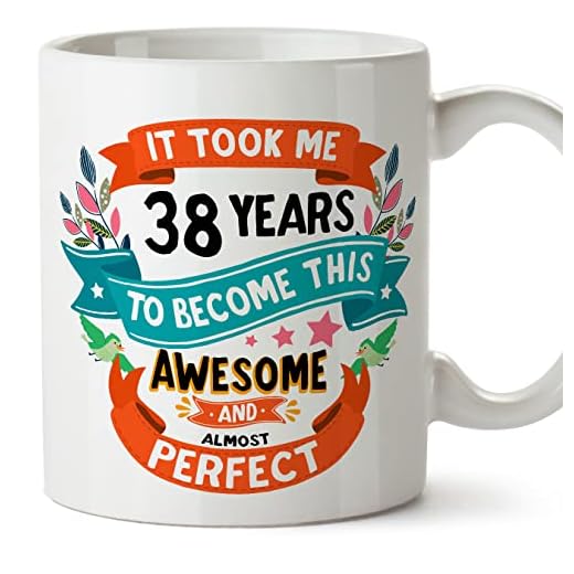 MUGFFINS Tazas 38 Cumpleaños - En Inglés - It took me 38 years to become perfect - 11 oz - Regalo original y divertido