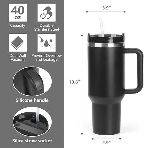 Miniatura 5 de PureElement Adventure Quencher H2.0 - Vaso de 40 onzas con asa y pajilla, fácil agarre, diseño aislado de acero inoxidable de doble pared,