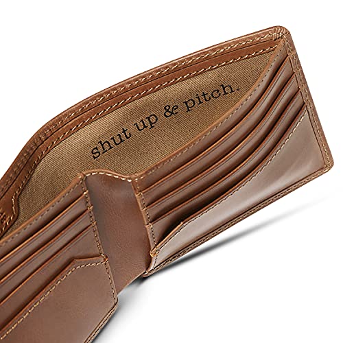 House of Jack Co. Baseball Bifold Wallet for Men with Two ID Windows, Baseball Fan Gift, Full Grain Cowhide Leather Wallet, Brown4