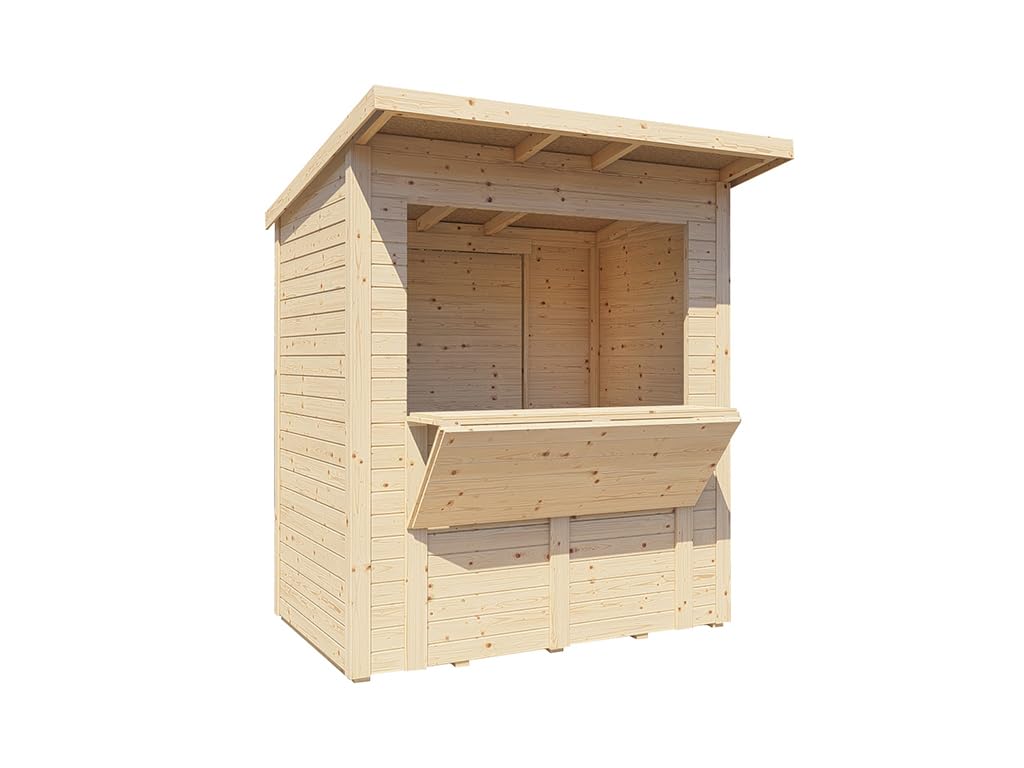 Marktstand Holz | Verkaufsstand Holz | Natur | 177x117x223 cm | mit Boden | mit Dach | Wandstärke 14mm | Dach 12mm | Fichtenholz | Markt | Weihnachtsmarkt | Wochenmarkt | Festival | Outdoor