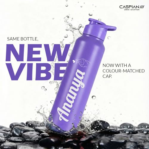 Image of CASPIAN / / / HIke ISI Certified Stainless Steel Water Bottle 1 ltr. (Cosmic Violet, 1 Litre) | Leak Proof Sipper for Fridge Home Office Travel School Kids Boys Girls Adults Sports Gym Yoga | BPA Free