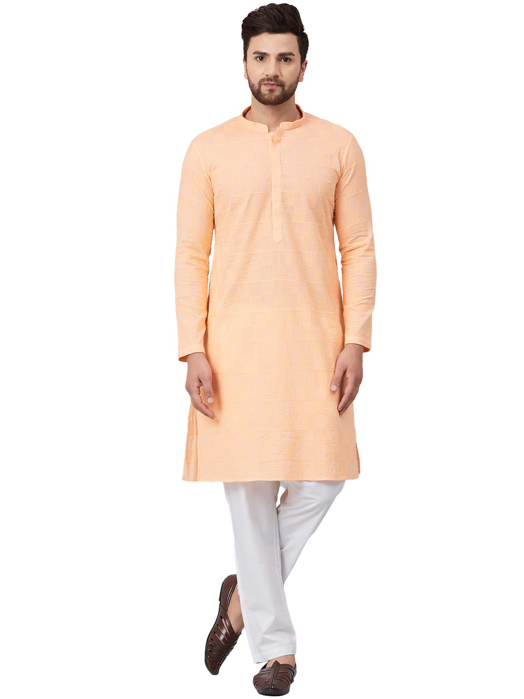 See Designs Cotton Regular Mens Kurta (14180292_Peach_M)