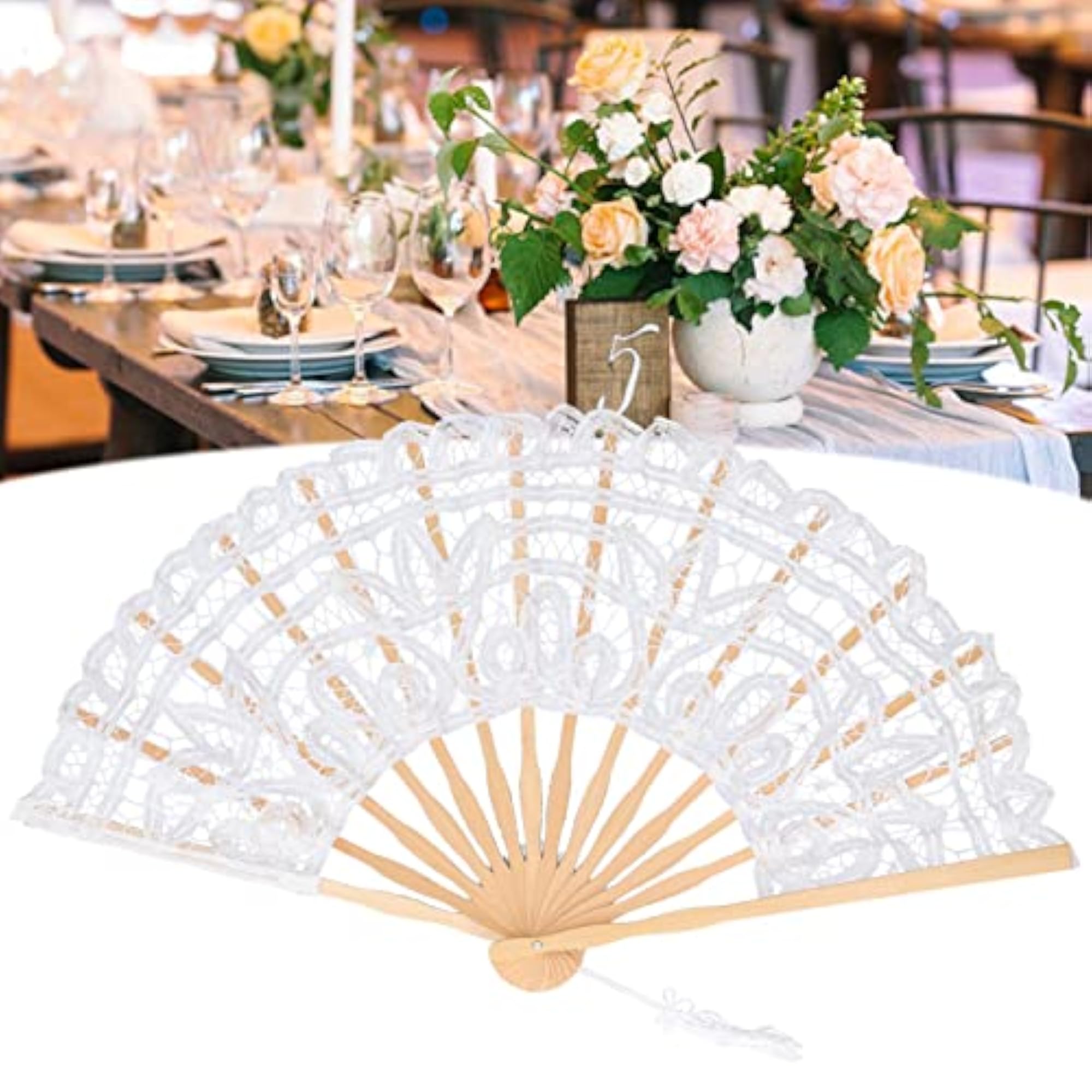 Lightweight Portable Bamboo Fan with Tassel for Dance
