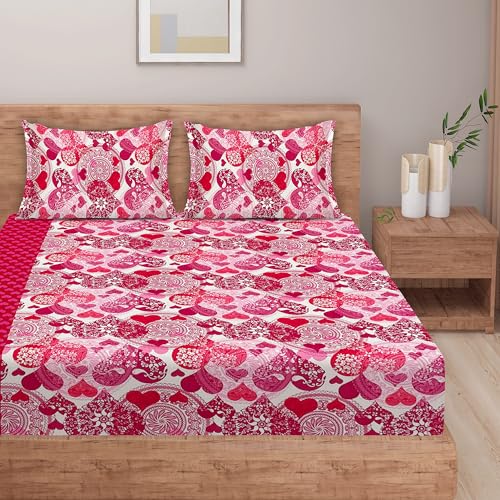 Image of Swayam Pure Cotton Double Bedsheet with 2 Pillow Covers | Size 90 x 100 inch | 160 TC | Heart Design | Soft Breathable Bed Sheet | Comfortable & Durable for Bedroom - Pink