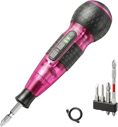 3.6V Cordless Electric Screwdriver USB-C Rechargeable 2-Speed Control Pink | 3.6V Electric Screwdriver, USB-C Rechargeable, 5 Nm Torque, 15N·m Manual Assist,2-Speed Control, LED Light, 1800mAh Battery