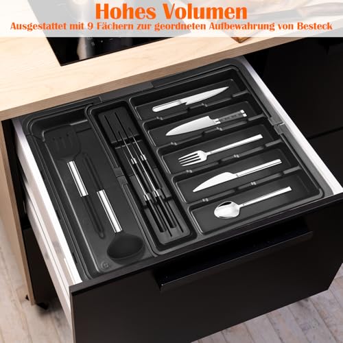 Range-couverts pour tiroirs extensible noir avec porte-couteaux - 6