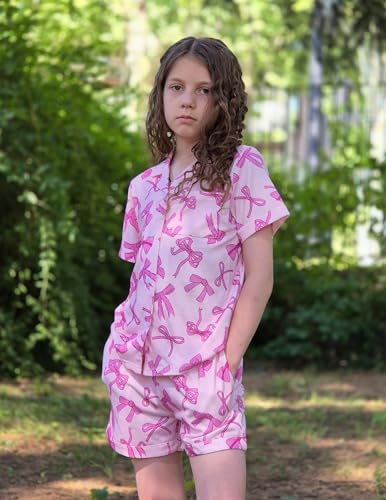 Image of Arshiner Girls Pajamas Sets Short Sleeve Kids Pjs Button Down Sleepwear