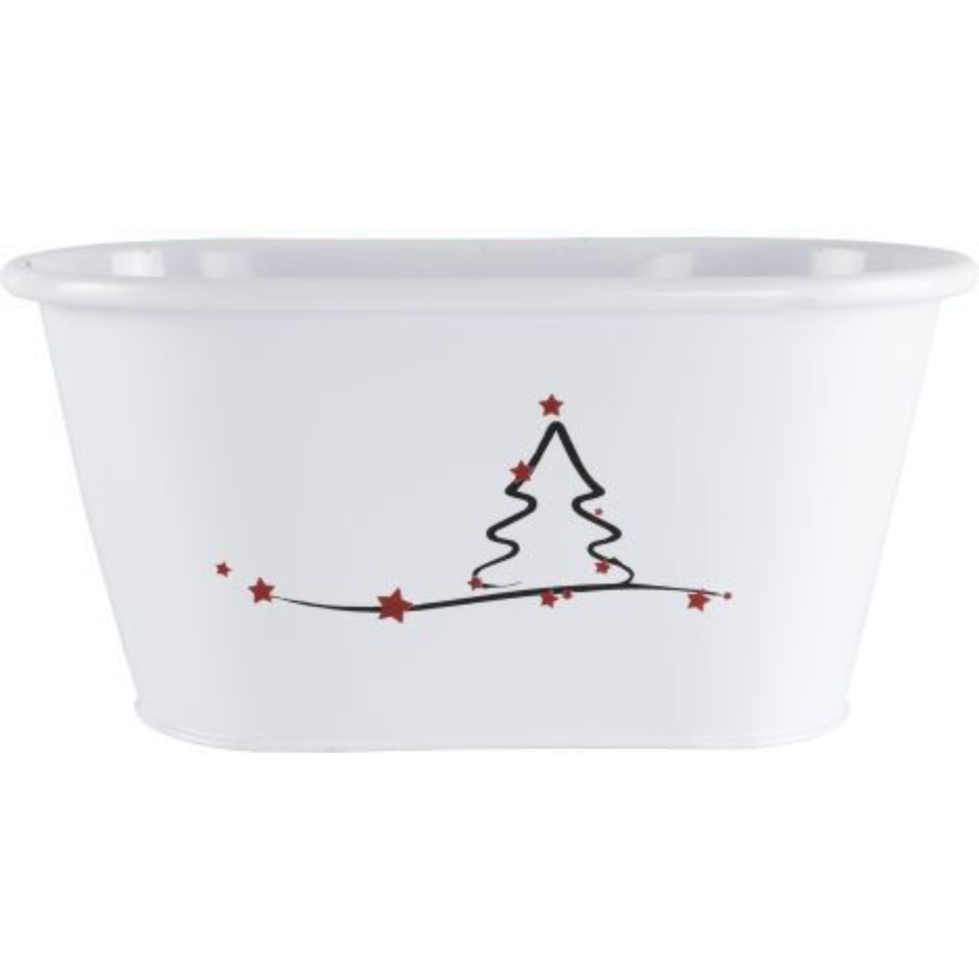 Fyne-Finds White Tin Pail Trough Plant Pot Modern Christmas Tree Stars 26Cm Xmas Gift Festive Decor