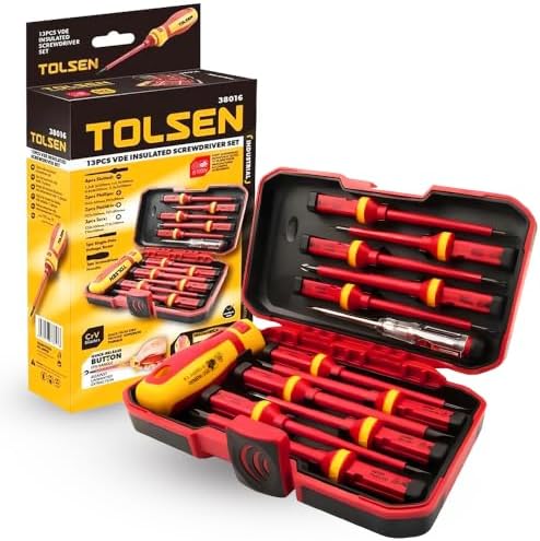 Tolsen 13pcs VDE Insulated Electricians Screwdriver Set with Rubb...