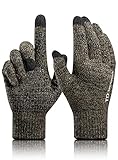 TRENDOUX Driving Gloves Men, Women Touchscreen Fingers Unisex Running Driving Texting Smartphone Elastic Cuff Thermal Lining - Knitted Stretchy Material - Hands Warm - Black Khaki - L