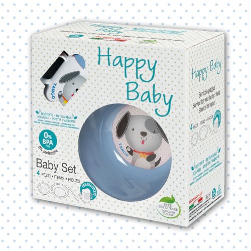 Cosmoplast Set Pappa 4 Pezzi - Cagnolino Tango - colore azzurro. 0% BPA. 100% Made in Italy