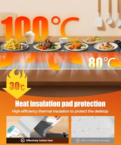 Image of Warming Mat for Food, 36x15 Inch, Dark Grey, Fast Heat, Child Lock