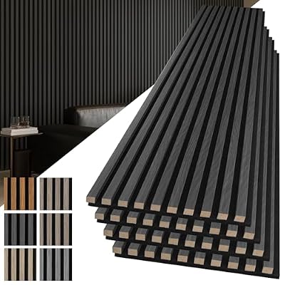 Art3d 4-Pack 108" x 12" Acoustic Wood Panels for Wall, Soundproof Wood Slat Panel for Wall and Ceiling, 3D Fluted Sound Absorbing Paneling for Interior Wall Decor, Living Room, Bedroom - Blackwood