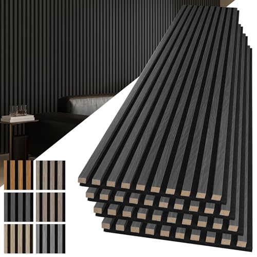 Image of Art3d 3D Fluted Soundproof Wood Textured Slat Wall Panel, 4-Pack, Blackwood