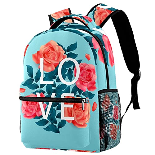 Sac à dos de voyage bleu à motif floral avec porte-bouteille pour filles et garçons