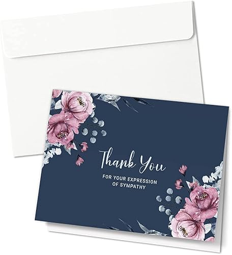 Miniatura 8 de Tarjetas de agradecimiento de condolencias con sobres, paquete de 25 tarjetas de agradecimiento azul marino para funeral, momentos de recuerdo y
