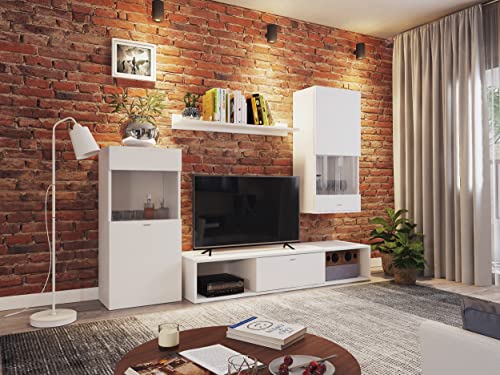 Miroytengo Mueble de Salón Comedor Rico en Color Blanco Mate 180x38 cm (Mueble TV + 2 Armarios + balda)