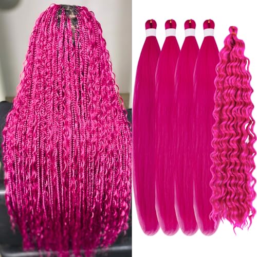 Gozill Hot Pink Braiding Hair Pre stretched Boho Braids Prestretched Braiding Hair for Bohemian Hair Ez Braid Micro Braiding Hair Synthetic Curly Deep Wave Braids