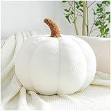 Plush Pumpkin Throw Pillows White 3D Pumpkin Shaped Decorative Pillow Cute Fleece Cushion for Couch Bed Chair Modern Household Decor White,7.87"