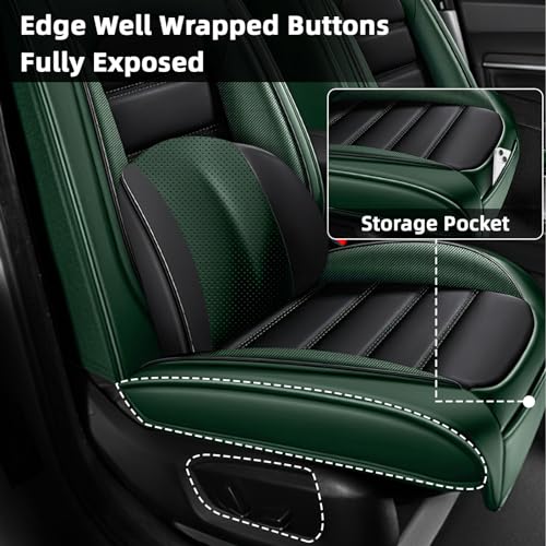 Image of Car Seat Cover Fit for Nissan 370Z 2009-2021,Compatible Airbag Non-Slip Waterproof Seat Cover,Car Seat Protector Premium Interior (Luxury 2 Seats,Black Green)