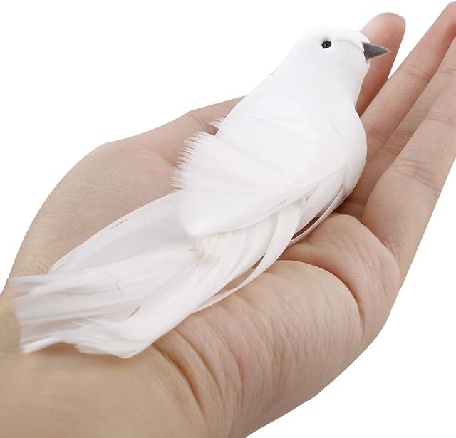 Jourad Artificial Birds Clip, 12 Pcs Artificial Simulation Foam White Christmas Birds, White Doves Decoration with Metal Clip, Birds Clip for Christmas Tree Ornament Decorations, Arts and Crafts
