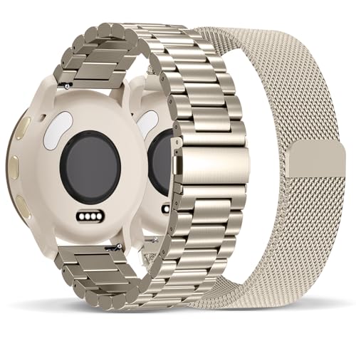 Compatible with Garmin Vivoactive 5 Watch Band/Vivoactive 6/3 20mm Stainless Steel 2 Pack Metal and Mesh Bracelet Strap Wristband for Forerunner 165/55/245/570-42mm/Venu/Venu Sq Women Men Accessory