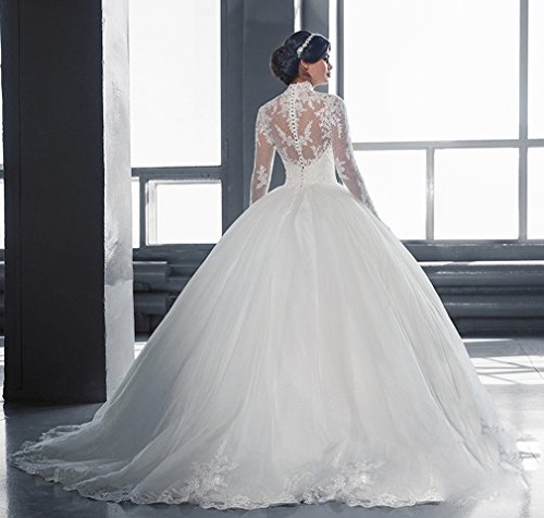 Robe de mariée grande taille XXL masquant les bras avec traîne - 3