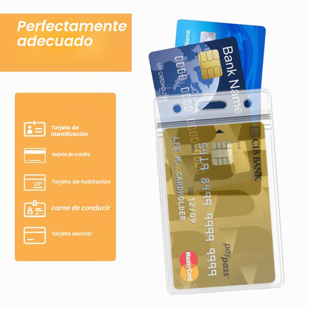 5 Funda Tarjeta Transparente Impermeable, Titular De La Insignia, ID De Plástico