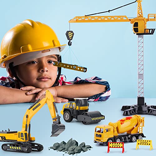 Image of iPlay, iLearn Construction Site Vehicles Toy Set, Engineering Playset, Tractor, Digger, Crane, Dump Trucks, Excavator, Cement, Steamroller for 3, 4, 5 Year Old Toddlers, Boys, Girls, Kids & Children