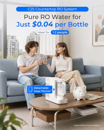 Image of Waterdrop C2S Countertop RO Filtration System, 40oz Autofill Glass Pitcher | 6-Stage RO Water Filter, Reduce PFAS /TDS, 3:1 Pure to Drain, Compact Design for 1-2 People, Room-Temp Water, No Installation