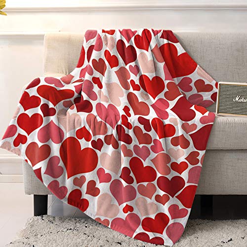 Love Heart Throw Blanket Valentine's Day Blanket Fleece Soft Lightweight Microfiber Bed Blanket Romantice Red Love Heart Shape Blanket For Mom Girlfriend Gifts All Season Use,50"X60" #TOP2