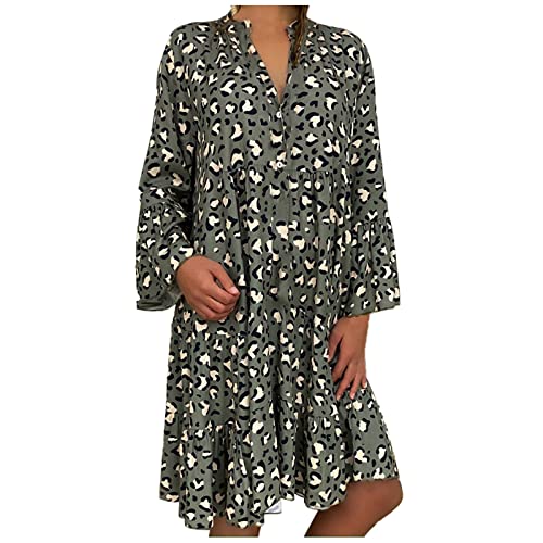 eiuEQIU Vestido de verano para mujer, estilo bohemio, manga larga, con volantes, ligero, hawaiano, holgado, hasta la rodilla, vestido de maternidad, esconder el vientre, verde, M-36/38/40 Cover