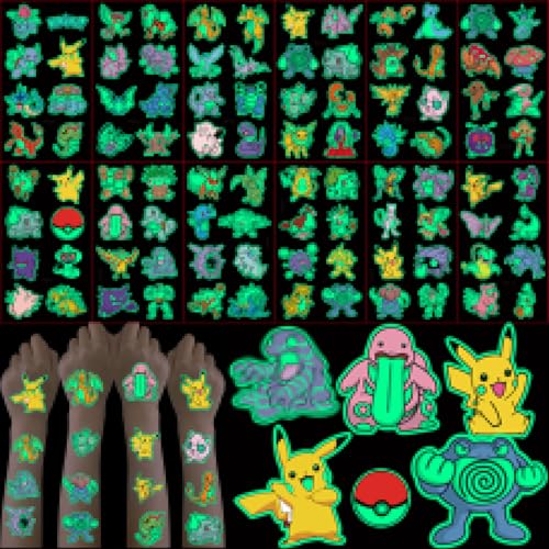 Leuchtende Tattoos für Kinder 12 Blätter Temporäre Tattoo Set Tattoos zum Aufkleben für Jungen Mädchen Kindergeburtstag Mitgebsel Festival Party Deko