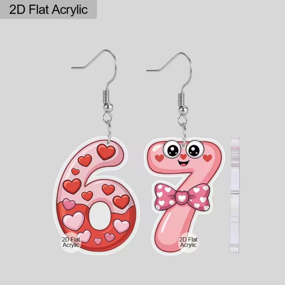 67 Earrings For Women, Asymmetric Cute Cartoon Creative Acrylic Six Seven Meme Number Dangle Earring Funny Personalized Statement Festive Jewelry Gifts - Image 6