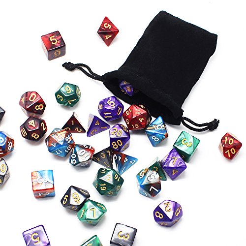 5 x 7 DND Dice Polyhedral Dice Set, Yotako Double-Colors Polyheral Game Dice with Velvet Dice Bag D4 D6 D8 D10 D12 D20 Dice for DND RPG MTG Dungeons and Dragons Dice Games Pathfinder Dice