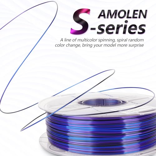 Image of AMOLEN Silk PLA 3D Printer Filament, Shiny Multicolor Rainbow PLA Filament 1.75mm, Fast Color Change PLA 3D Printing Filament for Most FDM 3D Printer, Black Blue Purple, 1kg (2.2lbs)
