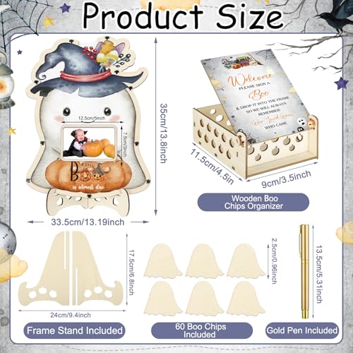 Image of Wenqik 63 Pcs Halloween Little Boo Baby Shower Guest Book Alternatives Set Baby Shower Decorations with Photo Frame Sonogram Frame Keepsake 60 Wood Slices Guest Book for Birthday
