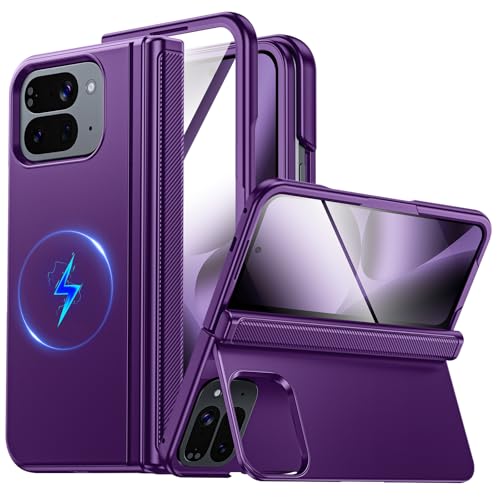 CENMASO Magnetic for Google Pixel 10 Pro Fold Case with Kickstand, Hinge Protection, Hidden Kickstand, Screen Protector, Slim Shockproof Phone Case for Pixel 10 Pro Fold (Purple)